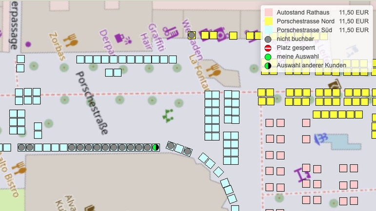 Saalplan mit Straßenkarte für (Floh-) Markt