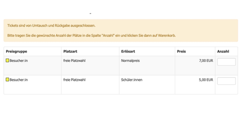 Saalplan freie Platzwahl / Stehplatz