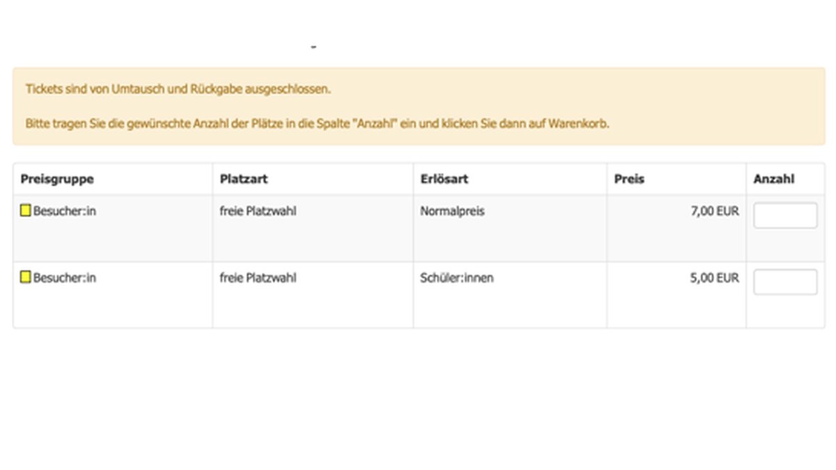 Saalplan freie Platzwahl / Stehplatz