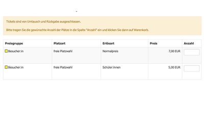 Saalplan freie Platzwahl / Stehplatz